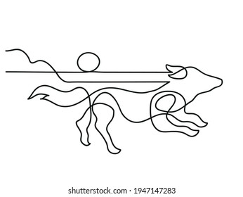 One line drawing of dog running.
One continuous line drawing of dog running on full speed.