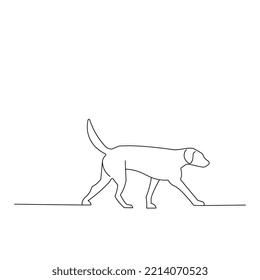 One line drawing of a dog. Vector graphics. Dog in motion.