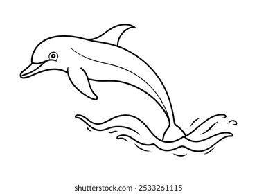 One Line Drawing of a Dolphin Leaping from Water – Marine Life Vector