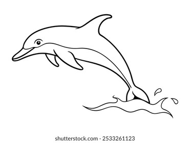 One Line Drawing of a Dolphin Leaping from Water – Marine Life Vector