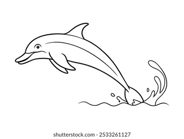 One Line Drawing of a Dolphin Leaping from Water – Marine Life Vector