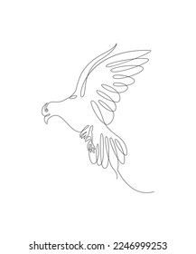One line drawing of a dove in flight. Bird symbol of peace and freedom in simple terms. Doodle vector illustration.
