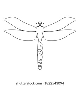 One Line Drawing Dragonfly Icon. Odonata in Sketch Art Style, Continuous Line Draw Animal, Damselflies Single Outline Vector Illustration