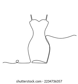 One Line Drawing Dress, Continuous Line Woman Clothes, Single Outline Beauty Gown Drawing, Woman Dress Vector Illustration