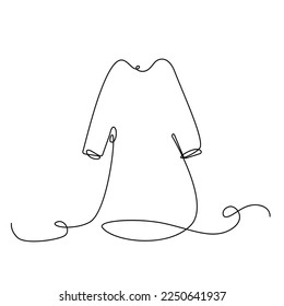 One Line Drawing Dress, Continuous Line Woman Clothes, Single Outline Beauty Gown Drawing, Woman Dress Vector Illustration