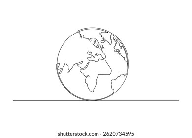 One Line Drawing of Earth Globe – Minimalist World Map, Global Concept, Eco-Friendly Vector Illustration