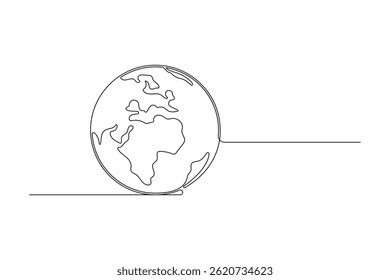 One Line Drawing of Earth Globe – Minimalist World Map, Global Concept, Eco-Friendly Vector Illustration