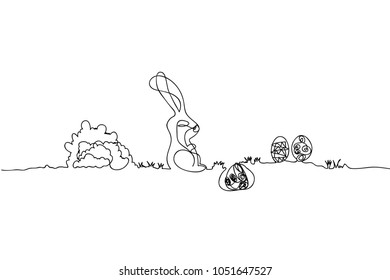 one line drawing easter bunny day are finding an eggs under the ground hold