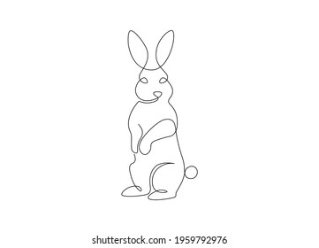 One line drawing of Easter bunny. Simple rabbit icon. Hand drawn bunny design for print, tattoo, poster. Minimal vector illustration