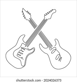 one line drawing: electric guitars, solo 