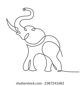 One line drawing of elephant animal. Wild object of zoo sketch. Vector illustration isolated. Minimalist design handdrawn.