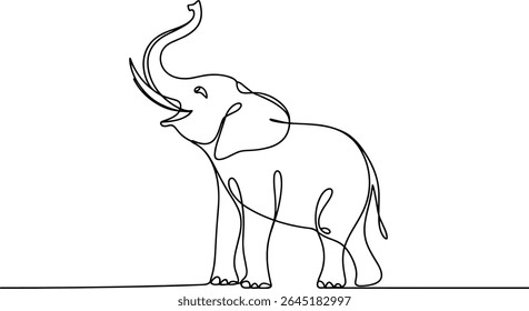 One Line Drawing of an Elephant with Raised Trunk – Minimalist Animal Line Art