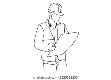 one line drawing engineer building
Construction supervision vector illustration is simple.hand-drawn illustration about occupation.