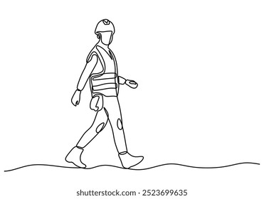 One line drawing of an engineer in motion. Capturing the active role of engineers in their field. Vector illustration.