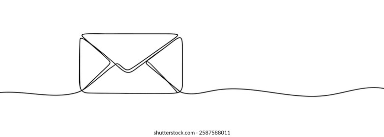 One line drawing of envelope icon isolated on white background