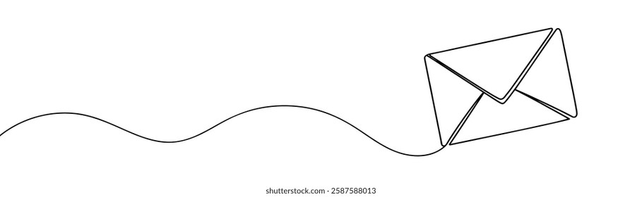 One line drawing of envelope icon isolated on white background
