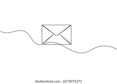 One line drawing envelope icon isolated outline simple minimal vector illustration