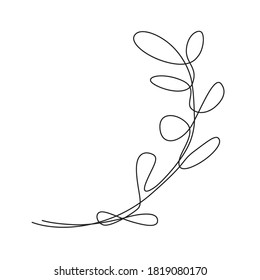 One Line Drawing Eucalyptus Leaf Twig. Minimal One Line Drawing Palm Tree leaf in Sketch Art Style, Continuous Line Draw, Tropical Vector Illustration