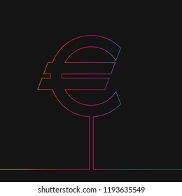 One line drawing of euro sign, Rainbow colors on black background vector minimalistic linear illustration made of continuous line