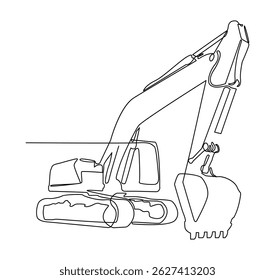 One line drawing of an excavator machine. for building projects, industrial content, construction-themed graphics, engineering visuals, or educational materials related to heavy machinery.