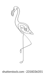 One line drawing of  exotic flamingo. Decorative element in outline style.