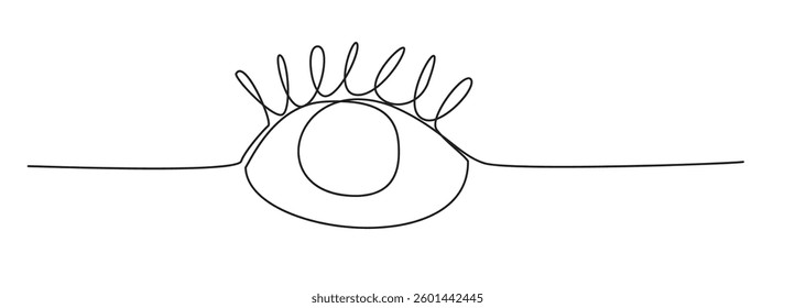 One line drawing eye Icon, single draw ophthalmologist symbol, human line art eyes, continuous monoline vision drawing, outline lineart eyeball, linear vector illustration