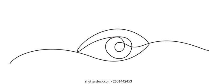 One line drawing eye Icon, single draw ophthalmologist symbol, human line art eyes, continuous monoline vision drawing, outline lineart eyeball, linear vector illustration