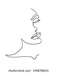 One line drawing face. Abstract woman portrait.  Modern minimalism art. - Vector illustration