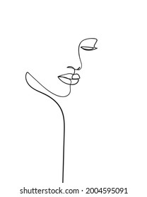 One line drawing face. Abstract woman portrait.  Modern minimalism art. - Vector illustration