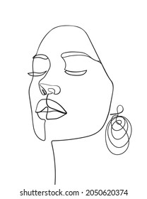 One line drawing face. Abstract woman portrait. Modern minimalism art. - Vector illustration