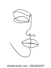 One line drawing face. Abstract woman portrait. Modern minimalism art. - Vector illustration