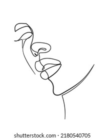 One line drawing face. Abstract woman portrait. Modern minimalism art. - Vector illustration