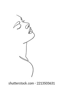 One line drawing face. Abstract woman portrait. Modern minimalism art. - Vector illustration