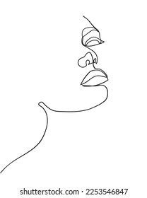 One line drawing face. Abstract woman portrait. Modern minimalism art. - Vector illustration