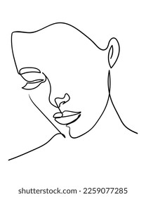 One line drawing face. Abstract woman portrait. Modern minimalism art. - Vector illustration