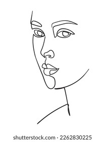 One line drawing face. Abstract woman portrait. Modern minimalism art. - Vector illustration