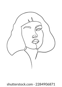 One line drawing face. Abstract woman portrait. Hairstyle. Modern minimalism art. - Vector illustration