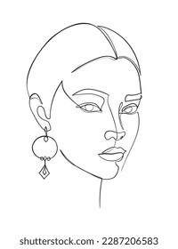 One line drawing face. Abstract woman portrait. Modern minimalism art. - Vector illustration