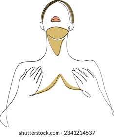 One line drawing face. Abstract woman portrait. Modern minimalism art. - Vector illustration