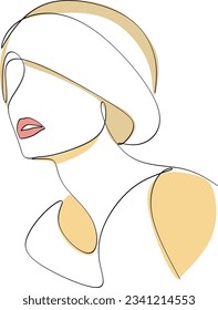 One line drawing face. Abstract woman portrait. Modern minimalism art. - Vector illustration