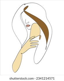 One line drawing face. Abstract woman portrait. Modern minimalism art. - Vector illustration