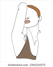 One line drawing face. Abstract woman portrait. Modern minimalism art. - Vector illustration