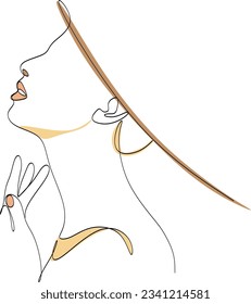One line drawing face. Abstract woman portrait. Modern minimalism art. - Vector illustration