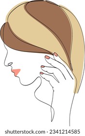 One line drawing face. Abstract woman portrait. Modern minimalism art. - Vector illustration