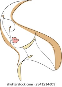 One line drawing face. Abstract woman portrait. Modern minimalism art. - Vector illustration