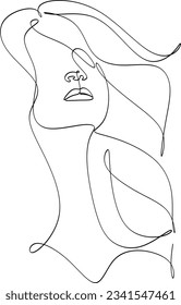 One line drawing face. Abstract woman portrait. Modern minimalism art. - Vector illustration