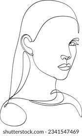 One line drawing face. Abstract woman portrait. Modern minimalism art. - Vector illustration