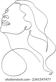 One line drawing face. Abstract woman portrait. Modern minimalism art. - Vector illustration