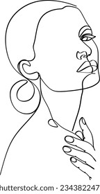 Eine Zeichenfläche für eine Linie. Abstraktes Frauenporträt. Moderne minimalistische Kunst. - Vektorgrafik