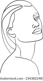 One line drawing face. Abstract woman portrait. Modern minimalism art. - Vector illustration
